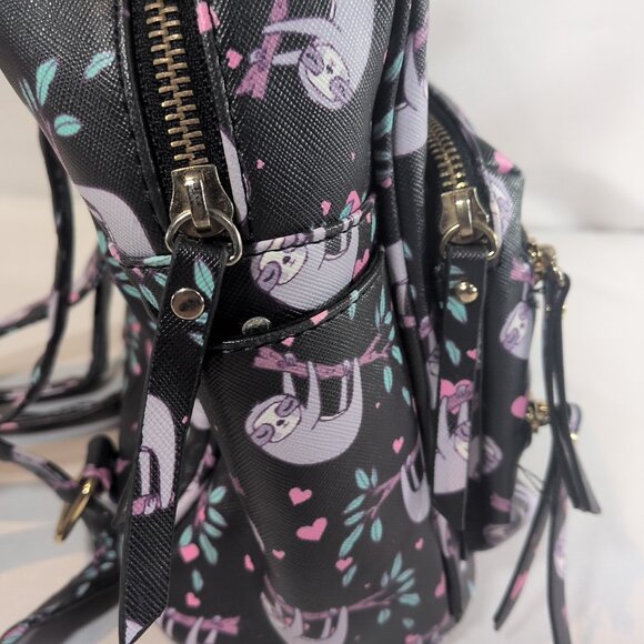 Under One Sky Faux Leather Sloth Backpack Bag Hearts Black Multicolor Mini Small - Picture 5 of 16